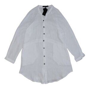 Womens White Long-Sleeve Button-Up Shirt By Auxo Size M 100% Cotton. NWT